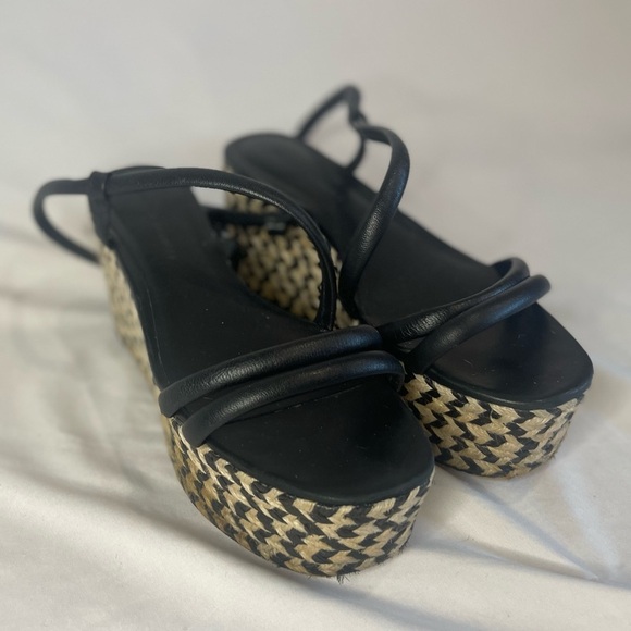 REBECCA MINKOFF Black Platform Jute Wrapped Strap Ankle Strap Josefia Wedge 8.5 - Picture 5 of 8